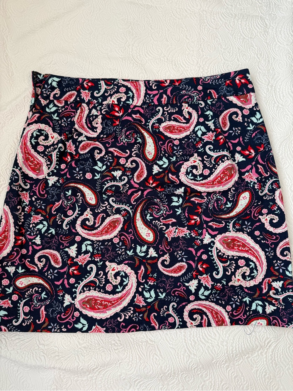 Talbots Navy Paisley Mini Skirt with Pink & Mint Accents